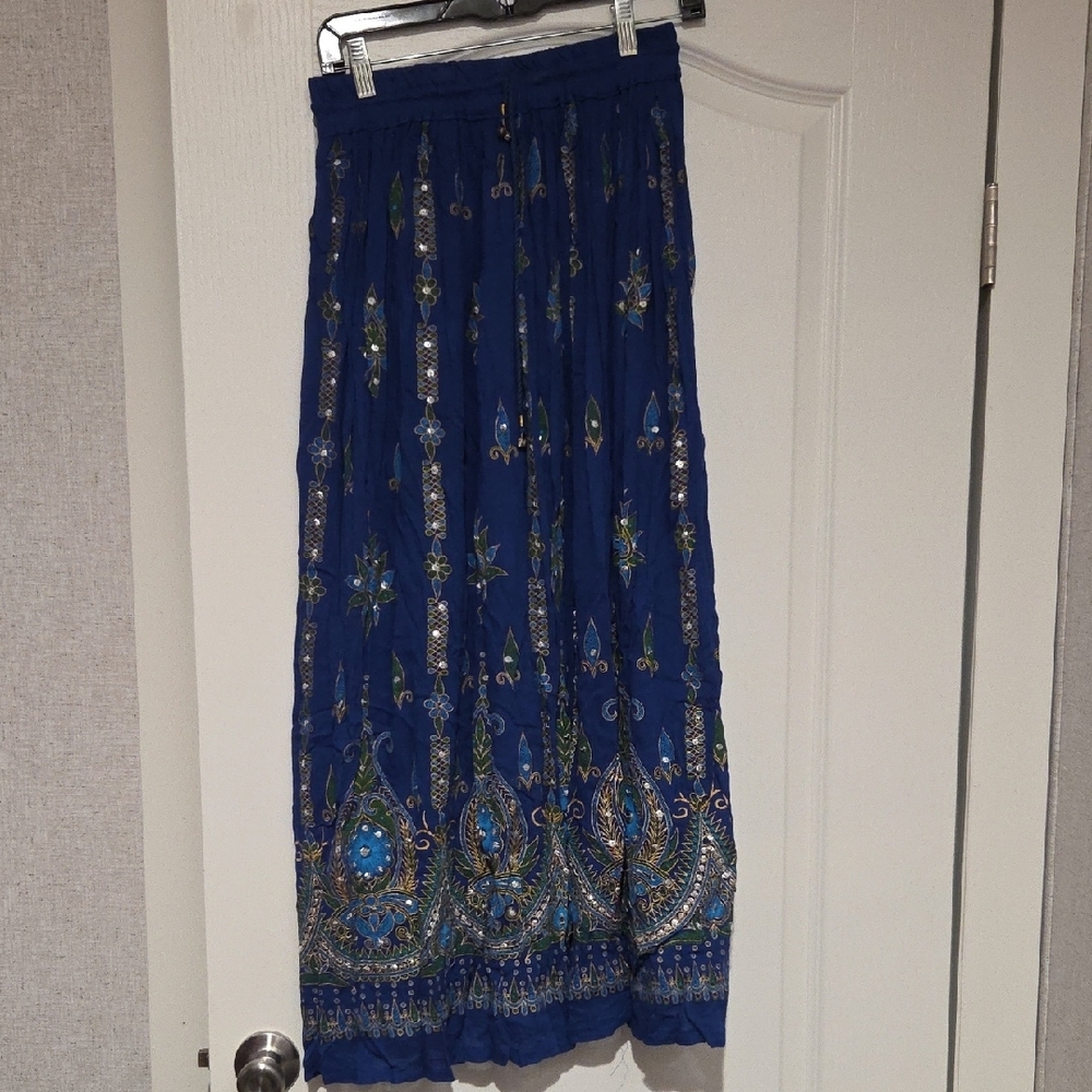 Embroidered Blue Maxi Skirt